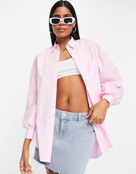 product Miss Selfridge poplin oversized shirt in pale pink image