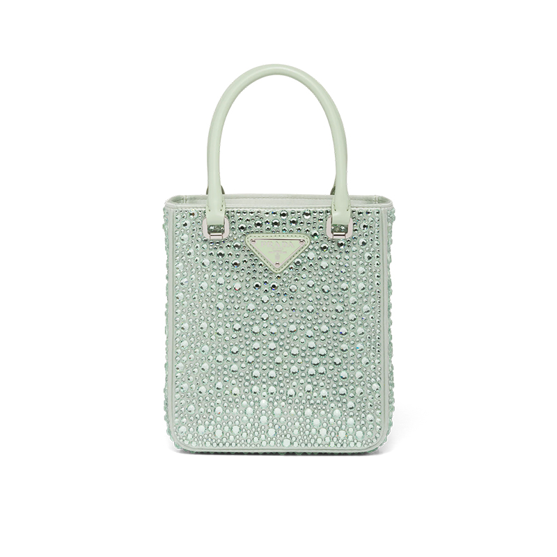 美国prada包, Prada | PRADA/普拉达 22新款 女士绿色水晶缎面皮革手柄拆卸调节肩带珐琅徽标手提单肩斜挎包1BA331_2AWL_F0934_V_OOO商品图片 包邮包税