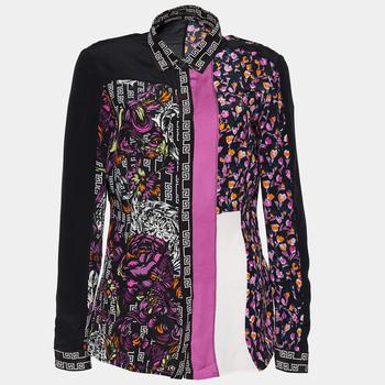 范思哲衬衫上海, [二手商品] Versace | Versace Black & Pink Silk Floral Print Patched Blouse M商品图片 满1件减$100, 满减