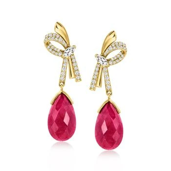 Ross-Simons | Ross-Simons Ruby Bow Drop Earrings With White Topaz in 18kt Gold Over Sterling,商家Premium Outlets,价格¥1475