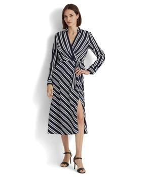 Ralph Lauren | Petite Striped Tie Front Crepe Midi Dress 6.4折, 独家减免邮费