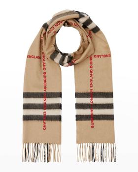 推荐Men's Giant Check Stripe-Logo Cashmere Scarf商品