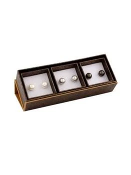 推荐Set of 3 Sterling Silver & 9-9.5MM Cultured Button Pearl Earrings商品
