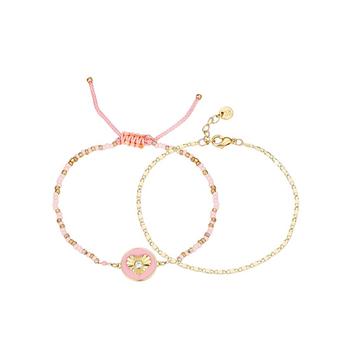 Unwritten | 14K Gold Flash-Plated Brass Cubic Zirconia Pink Heart Cord and Chain Bracelet商品图片,3.5折