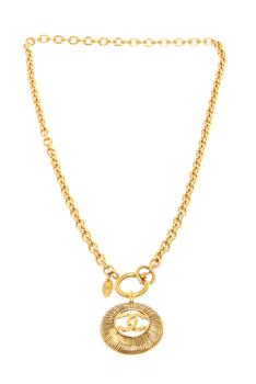 [二手商品] Chanel | Chanel Gold Metal Vintage CC Round Pendant Necklace商品图片,