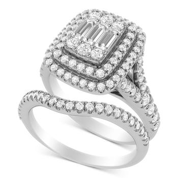 商品Macy's | Diamond Baguette Halo Bridal Set (1 ct. t.w.) in 14k White Gold,商家Macy's,价格¥36873图片