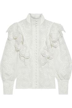 product Glassy Wave ruffled guipure lace and linen and silk-blend blouse image