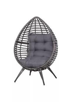 美妆蛋眼影, Outsunny | Rattan Wicker Lounge Chair with Soft Cushion Outdoor/Indoor Egg Teardrop Cuddle Chair with Height Adjustable Knob for Backyard Garden Lawn Living Room Grey商品图片 