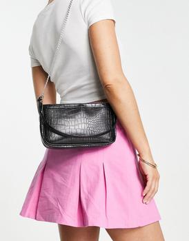 asos腋下包, ASOS | ASOS DESIGN 90s shoulder bag with interchangeable strap in black croc商品图片 