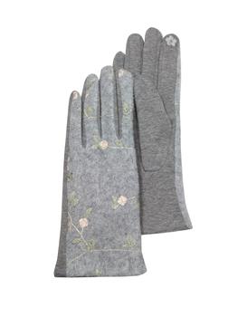 可汗是什么牌子, Julia Cocco' 茱利娅可可 | Pearl Gray Floral Embroidered Touchscreen Women's Gloves商品图片 4.9折