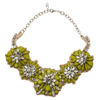 推荐Valentino Fluoro Flowers green Crystal Silver Tone collar Necklace商品