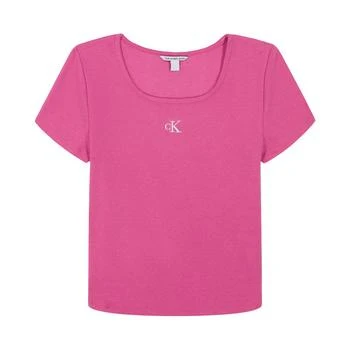 Calvin Klein | Big Girls Square-Neck Embroidered-Logo Ribbed Baby T-Shirt,商家Macy's,价格¥125