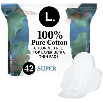 L. | Ultra Thin Pads for Women, 100% Pure Cotton Top Layer Pads with Wings Unscented, Super,商家Walgreens,价格¥106