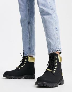 推荐Timberland 6 inch Hert cupsole boots in black/gold商品