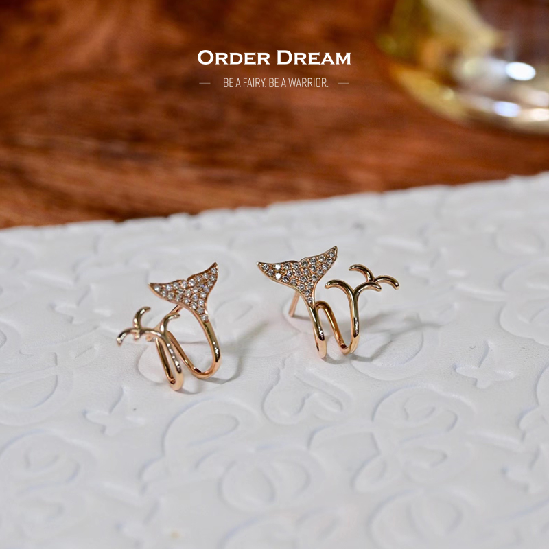 Order Dream | 18k金钻石鱼鱼耳钉商品图片,8.9折, 包邮包税