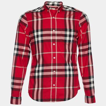 推荐Burberry Brit Red Check Print Cotton Button Front Shirt S商品