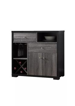 商品Dual Tone Wooden Wine Cabinet, Black & Distressed Gray图片