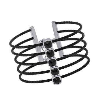 商品ALOR | Alor Stainless Steel and 18K White Gold Black Onyx Wide Black Cable Bracelet,商家Premium Outlets,价格¥1575图片