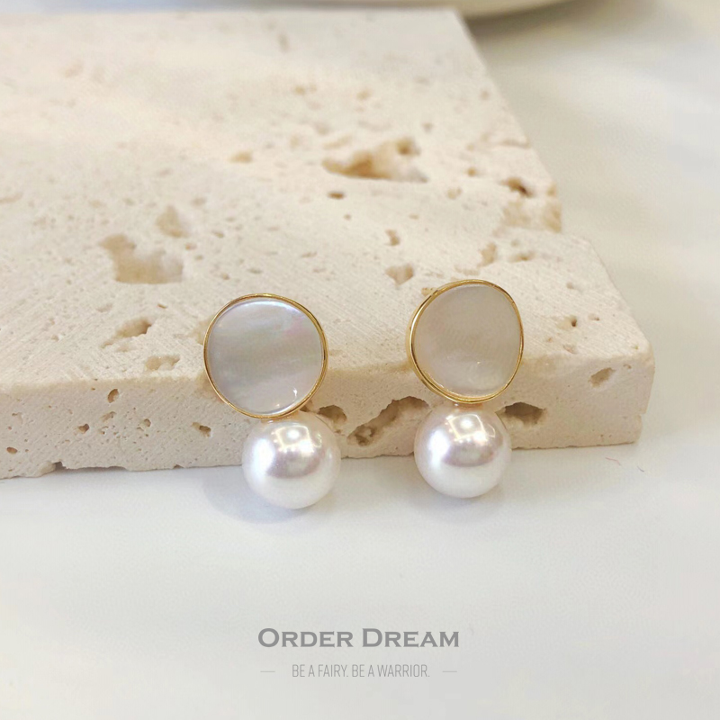 Order Dream | 18k金白母贝akoya海水珍珠耳钉商品图片,包邮包税