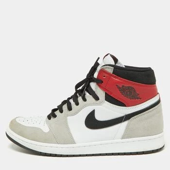 推荐Air Jordan Tricolor Leather and Suede Jordan1 High Light Smoke Grey Sneakers Size 46商品
