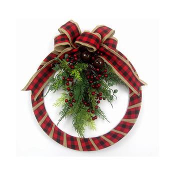 商品18" Fabric Plaid Wreath with Foliage图片