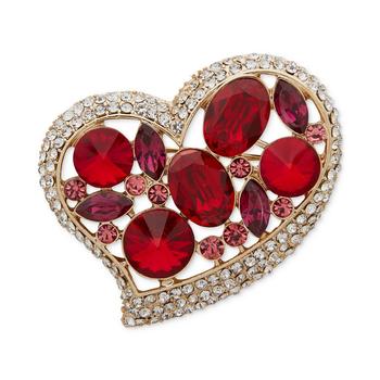商品Gold-Tone Red Stone & Crystal Heart Pin图片