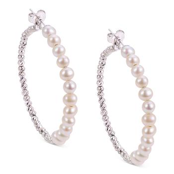 商品Cultured Freshwater Pearl (4-4-1/2mm) Medium Hoop Earrings in Sterling Silver, 1.58"图片