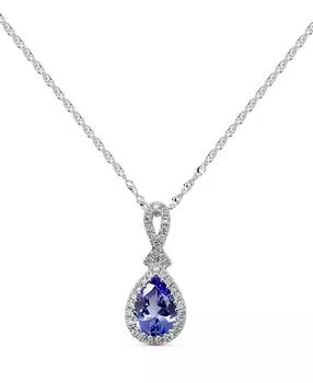 Macy's | Tanzanite (5/8 ct. tw.) & Diamond (1/10 ct. t.w.) Pear Halo Pendant Necklace in 14k White Gold, 16" + 2" extender,商家Macy's,价格¥5084