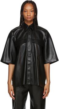 Nanushka | Black Vegan Leather Roque Short Sleeve Shirt商品图片,5.9折, 独家减免邮费