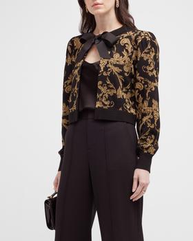 Alice + Olivia | Kitty Baroque-Print Puff-Sleeve Cardigan商品图片,满$200减$50, 满减