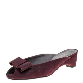推荐Stuart Weitzman Burgundy Textured Suede Bow Peep Toe Slide Sandals Size 38商品