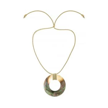 Ettika Jewelry | 18K Gold Plated Iridescent Shell Circle Pendant Adjustable Necklace,商家Macy's,价格¥410