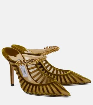 Jimmy Choo | Bing 100 embellished velvet and mesh mules 独家减免邮费