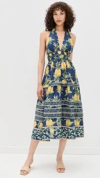 Farm Rio | Delicate Pineapple Navy Blue Midi Dress,商家Shopbop,价格¥1098