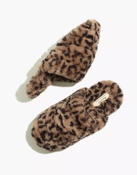 推荐Quilted Scuff Slippers in Leopard Recycled Faux Fur商品