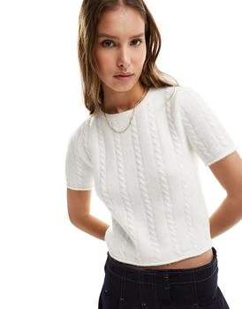 ASOS | ASOS DESIGN knitted crew neck cable baby tee in cream,商家ASOS,价格¥237