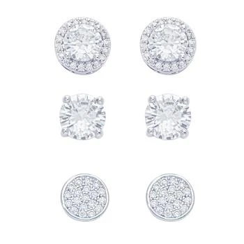 Macy's | Women's Fine Silver Plated Round, Halo, Cubic Zirconia Stud Earrings Set, 6 Pieces,商家Macy's,价格¥112