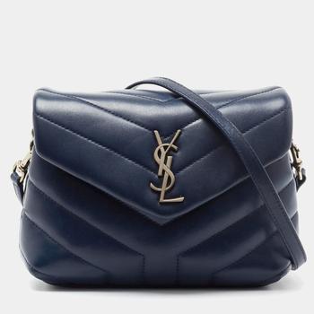 Yves Saint Laurent | Saint Laurent Navy Blue Matelassé Leather Toy Loulou Crossbody Bag商品图片,6.1折