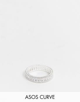 商品ASOS DESIGN Curve ring with baguette cubic zirconia stones in silver tone图片