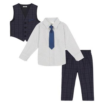 Calvin Klein | Little Boys Textured Plaid Vest, Dress Shirt, Pant and Clip-on Tie, 4 Piece Set商品图片,7折×额外8.5折, 独家减免邮费, 额外八五折