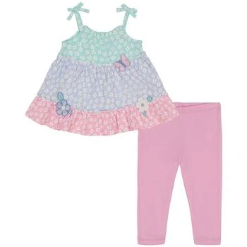 推荐Little Girls Tiered Floral A-Line Tunic Top and Capri Leggings, 2 Piece Set商品