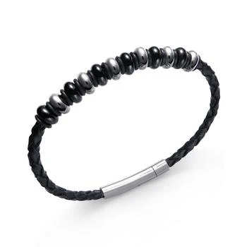 Men's Stainless Steel Multi-Bead Leather Bracelet,价格$66.65