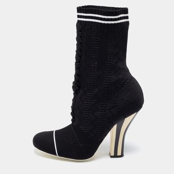 推荐Fendi Black Knit Fabric Rockoko Runway Openwork Ankle Boots Size 39商品