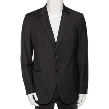 推荐Armani Collezioni Charcoal Grey Striped Wool Button Front Blazer XL商品