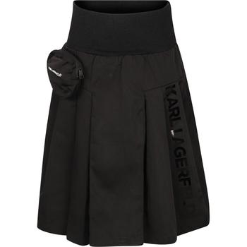 Karl Lagerfeld Paris | Pleated logo midi skirt with belt pocket in black商品图片,5.9折起×额外8.5折, 满$350减$150, 满减, 额外八五折