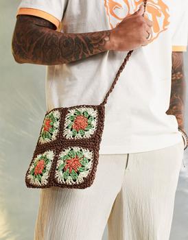 asos包, ASOS | ASOS DESIGN straw cross body bag in orange and green商品图片 