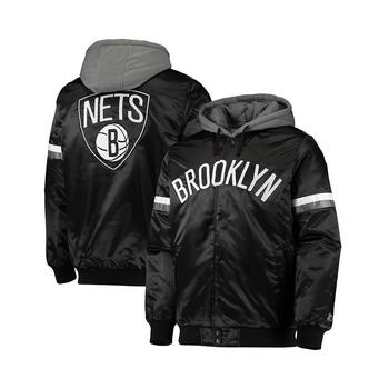 推荐Men's Black, Gray Brooklyn Nets Nba 75Th Anniversary Full-Snap Varsity Hoodie Jacket商品