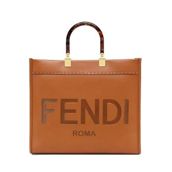 Fendi | 【预售3-7天】FENDI/芬迪SUNSHINE系列 棕色皮革饰有机玻璃手柄手提中号购物包 8BH386ABVLF0PWZ 7.9折, 包邮包税