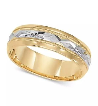 Macy's | Two-Tone Decorative Beaded Edge Wedding Band in 14k Gold & White Gold,商家Macy's,价格¥8524