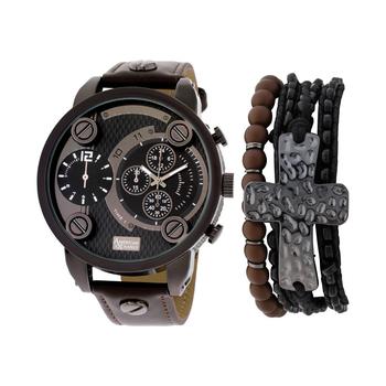 American Exchange | Men's Brown Leather Strap Watch 40mm Gift Set, 2 Piece商品图片,4.9折